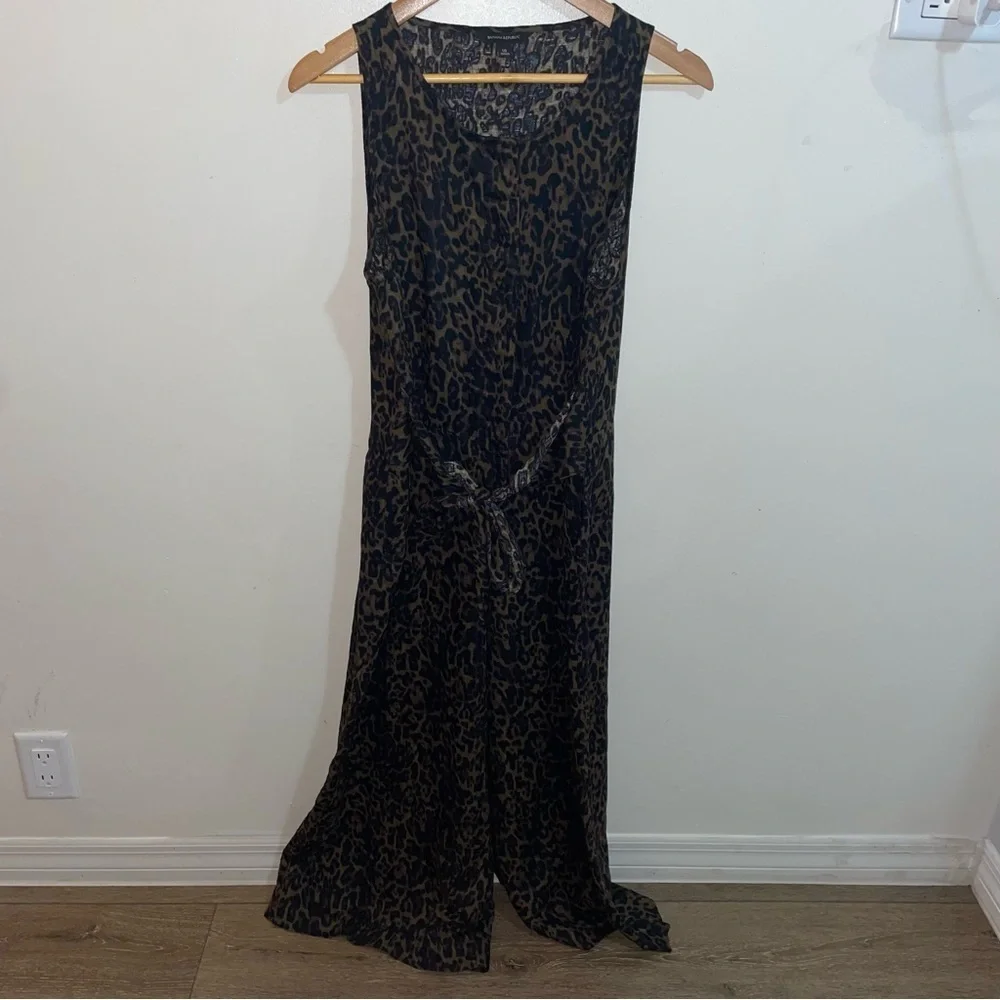 Banana Republic Leopard Linen Blend Wide Leg Cropped Jumpsuit Fall Size 10